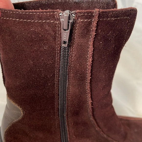 SANTANA Kylie Brown Square Toe Suede Wedge Boots Faux Fur Lined Y2K Neutral 6.5 - Picture 8 of 13